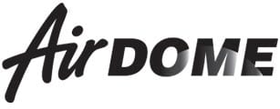 The image features a logo with the words Air DOME in stylized black and white letters. "Air" is in a script font, while "DOME" is bold, hinting at their custom inflatable tent offerings.