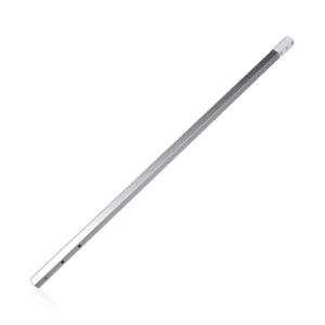 The V3 Canopy Frame - Upper Leg - Part #13 is elegantly designed in sleek silver, featuring a rounded tip and a flat side for easy attachment, making it ideal for tablet or touchscreen device use. It's displayed against a plain white background.