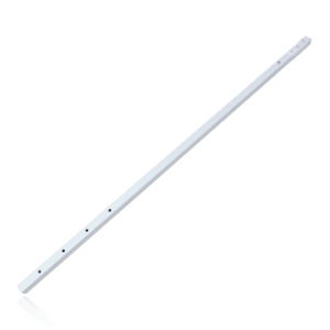 The V5 Canopy Frame - Upper Leg - Part #13 is a long, white metal strip with evenly spaced holes, specifically designed for mounting or support purposes, and is displayed against a plain background.