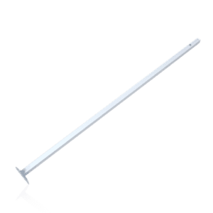 Image of the V5 Canopy Frame - Lower Leg - Part #14, featuring a long metal design with a pointed end and a flat, angled top, seemingly crafted for anchoring or supporting purposes.