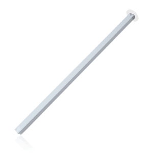 The V5 Canopy Frame - Upper Peak Pole - Part #2 is a long, slender, white metal rod with threaded ends and black circular caps, displayed on a transparent background.