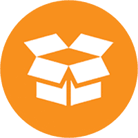 Icon of an open cardboard box inside an orange circle. The box is white, with raised flaps resembling an unfolding package, symbolizing our commitment to excellent customer support.