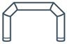 A simple line drawing of an arch-shaped structure with two vertical sides and a horizontal top, resembling an inflatable entrance or finish line arch.