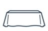 Illustration of a rectangular table covered with a draped tablecloth. The simple line art shows the tabletop and the fabric hanging over the edges.