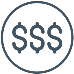 A 10 x 10 pop up canopy tent frames a circle containing three dollar signs ($$$) aligned horizontally, symbolizing financial concepts. The design remains simple with a minimalist style.