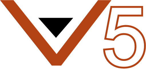 The image displays the letter V in brown with a black triangle inside, followed by the number 5 in white outlined in brown, reminiscent of markings you might see on a 10x15 pop-up canopy tent, all set against a transparent background.
