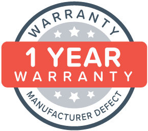 Circular badge with the text 1 Year Warranty in bold white letters on a red rectangle. The outer ring, ideal for any 10x15 pop up canopy tent purchase, boasts "Warranty" and "Manufacturer Defect," with stars surrounding the central area.