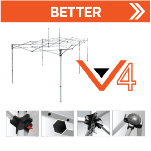 Image showing a modular framework labeled V4. It is advertised as BETTER with a diagram of the structure and four close-up images displaying various connection points and components.