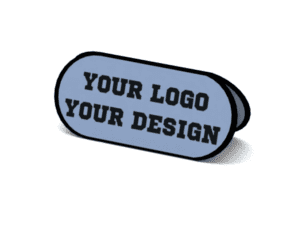 A blue oval badge showcasing the bold black text "YOUR LOGO YOUR DESIGN," featuring a shadow for a 3D effect, represents the Spring Board: Full Customization product.