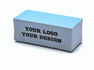 A 6' Fitted Table Cloth is depicted, adorned in blue fabric. The side facing the viewer is customized with bold black text that reads YOUR LOGO YOUR DESIGN. The surface looks smooth and offers ample space for personalization.