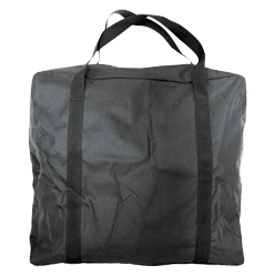 A black fabric tote bag with two long handles, reminiscent of the practical versatility of custom tents and canopies. The bag appears slightly crumpled, suggesting it may be empty or not fully filled.