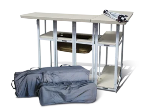 portable bar with umbrella hardware and roller bag