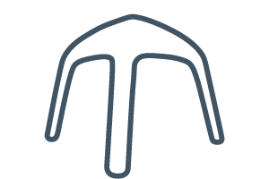 A simple, dark blue line drawing of a geometric shape resembling an upside-down U with an extra vertical line extending downward from the center.