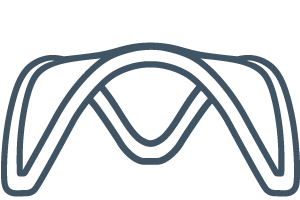 Stylized, minimalistic line drawing of overlapping curved arches forming a symmetrical, abstract design on a transparent background.