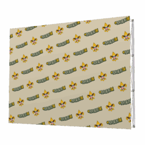 A beige step and repeat banner featuring a repeating pattern of cartoon fox faces with sunglasses and the hashtag #VIDFIRECON in bold letters.