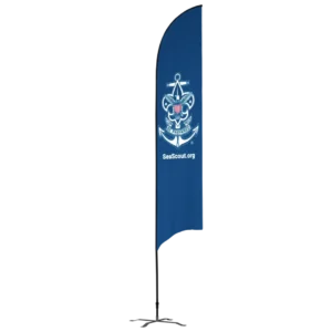 A vertical blue banner with the Sea Scouts logo, featuring an anchor and fleur-de-lis, and the text SeaScout.org printed in white below the logo.