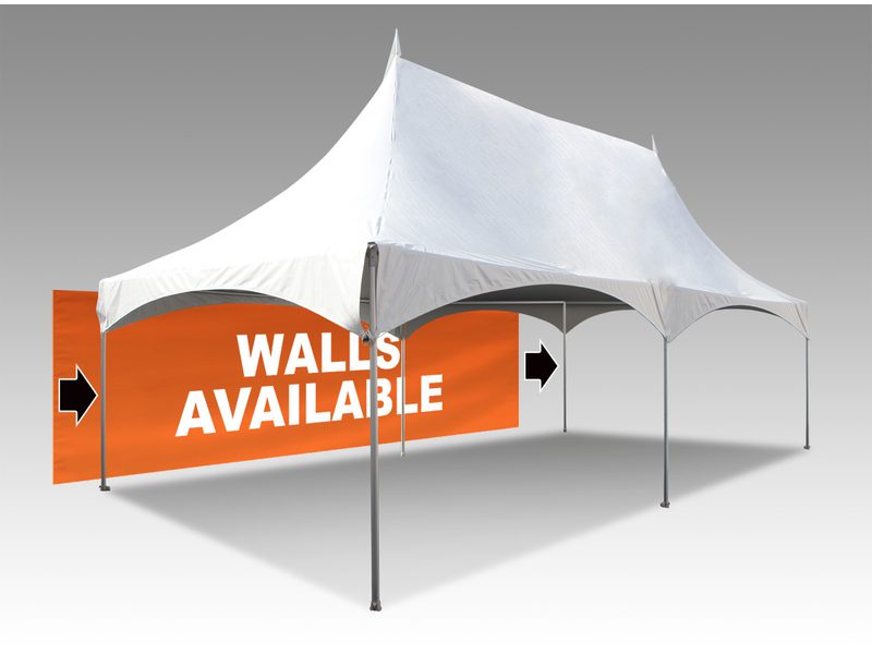 A 20x40 Printed Marquee Tent in white with an orange banner.