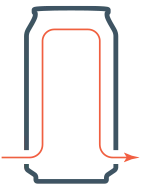 A simple, abstract graphic of a red vertical rectangle with a horizontal red bar crossing near the bottom, set against a dark blue and light background.