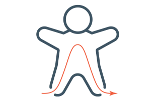 A stylized illustration of a person in orange sitting at a desk, working on a computer, with a dark blue background design.