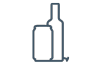 Simple line drawing of a bottle and a can, with the bottle positioned behind and slightly to the right of the can. Both are outlined in dark gray on a light background.